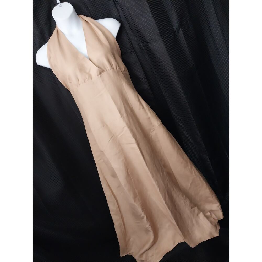 NWOT! ASHLEY STEWART! WARM BEIGE/TAN HALTER NECK, GORED SKIRT MAXI DRESS! SZ 20